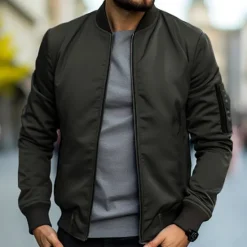 Discount OUKU Men's Bomber Jacket Transition Jacket Daily Wear Windbreaker Zipper Pocket All Seasons Plain Streetwear Stand Collar Regular Black Yellow Red Army Green Dark Blue Jacket