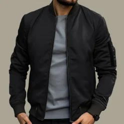 Discount OUKU Men's Bomber Jacket Transition Jacket Daily Wear Windbreaker Zipper Pocket All Seasons Plain Streetwear Stand Collar Regular Black Yellow Red Army Green Dark Blue Jacket