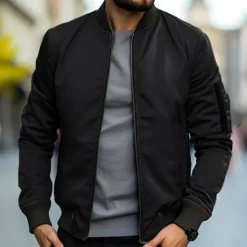 Discount OUKU Men's Bomber Jacket Transition Jacket Daily Wear Windbreaker Zipper Pocket All Seasons Plain Streetwear Stand Collar Regular Black Yellow Red Army Green Dark Blue Jacket