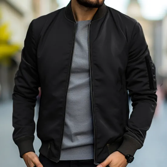 Discount OUKU Men's Bomber Jacket Transition Jacket Daily Wear Windbreaker Zipper Pocket All Seasons Plain Streetwear Stand Collar Regular Black Yellow Red Army Green Dark Blue Jacket