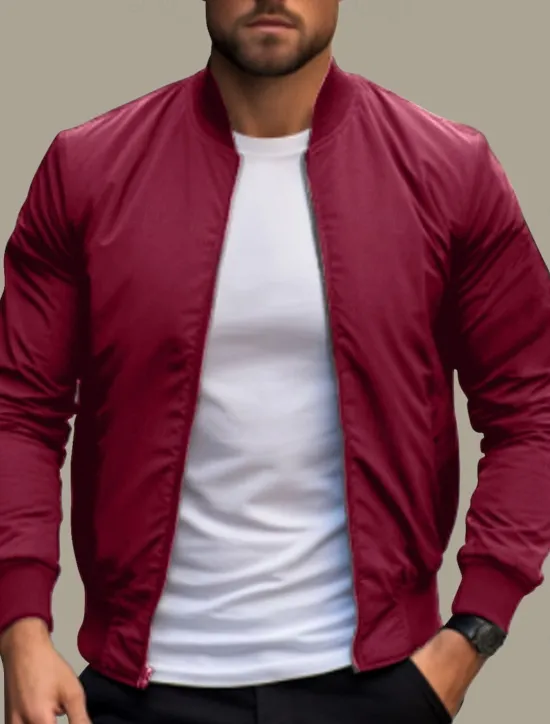 Outlet OUKU Men's Bomber Jacket Transition Jacket Daily Wear Lightweight Zipper Summer Spring Plain Streetwear Collar Regular Black Red Dark Blue Gray Jacket
