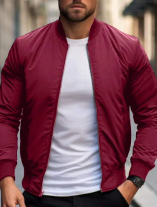 Outlet OUKU Men's Bomber Jacket Transition Jacket Daily Wear Lightweight Zipper Summer Spring Plain Streetwear Collar Regular Black Red Dark Blue Gray Jacket