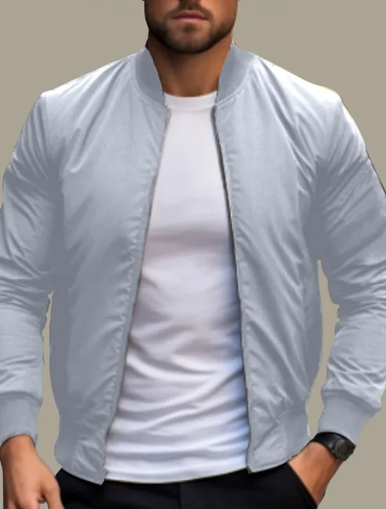 Outlet OUKU Men's Bomber Jacket Transition Jacket Daily Wear Lightweight Zipper Summer Spring Plain Streetwear Collar Regular Black Red Dark Blue Gray Jacket