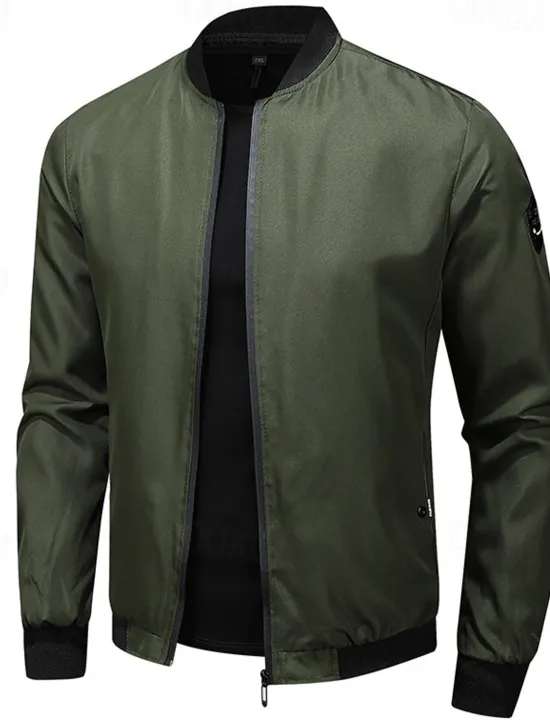 Outlet OUKU Men's Bomber Jacket Transition Jacket Going out Pocket All Seasons Plain Casual Standing Collar Regular Black Blue Army Green Jacket Gray