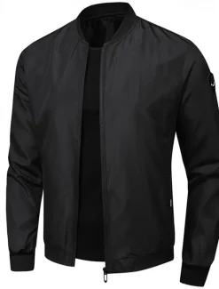 Outlet OUKU Men's Bomber Jacket Transition Jacket Going out Pocket All Seasons Plain Casual Standing Collar Regular Black Blue Army Green Jacket Gray