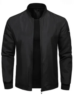 Outlet OUKU Men's Bomber Jacket Transition Jacket Going out Pocket All Seasons Plain Casual Standing Collar Regular Black Blue Army Green Jacket Gray
