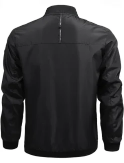 Outlet OUKU Men's Bomber Jacket Transition Jacket Going out Pocket All Seasons Plain Casual Standing Collar Regular Black Blue Army Green Jacket Gray