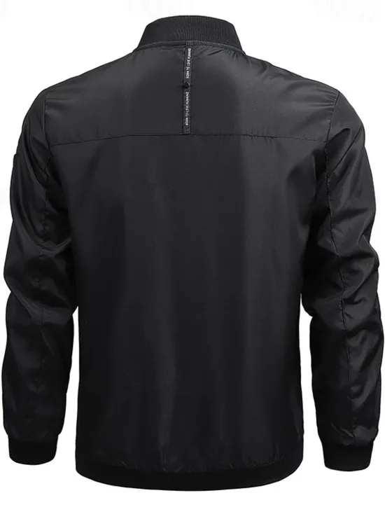 Outlet OUKU Men's Bomber Jacket Transition Jacket Going out Pocket All Seasons Plain Casual Standing Collar Regular Black Blue Army Green Jacket Gray