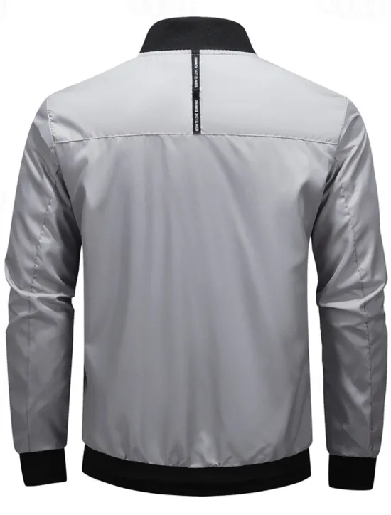 Outlet OUKU Men's Bomber Jacket Transition Jacket Going out Pocket All Seasons Plain Casual Standing Collar Regular Black Blue Army Green Jacket Gray