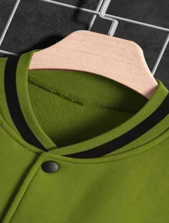 Best OUKU Men's Bomber Jacket Transition Jacket Varsity Jacket Outdoor Vacation Warm Buttons Pocket Fall Winter Color Block Fashion Streetwear Standing Collar Regular Apple Green Black Burgundy Brown Green