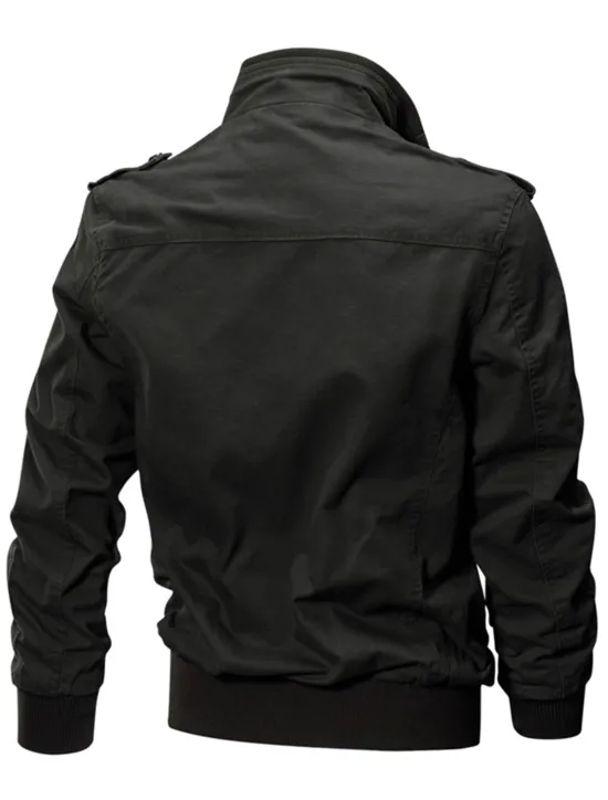 Sale OUKU Men's Bomber Jacket Utility Jacket Transition Jacket Varsity Jacket Outdoor Sports Windproof Warm Embroidered Zipper Winter Solid Colored Military Stand Collar Short Cotton Black Khaki Army Green