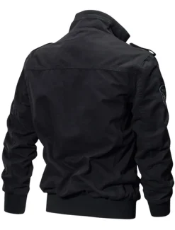 Sale OUKU Men's Bomber Jacket Utility Jacket Transition Jacket Varsity Jacket Outdoor Sports Windproof Warm Embroidered Zipper Winter Solid Colored Military Stand Collar Short Cotton Black Khaki Army Green