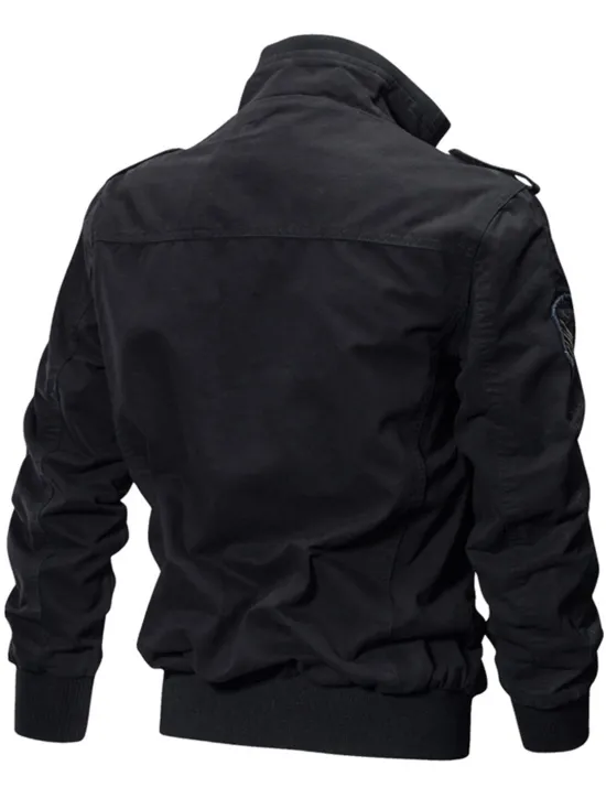 Sale OUKU Men's Bomber Jacket Utility Jacket Transition Jacket Varsity Jacket Outdoor Sports Windproof Warm Embroidered Zipper Winter Solid Colored Military Stand Collar Short Cotton Black Khaki Army Green