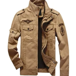 OUKU Men's Bomber Jacket Utility Jacket Transition Jacket Tactical Jacket Daily Weekend Winter Solid Colored Military Tactical Stand Collar Regular Cotton Black Army Green Khaki Jacket