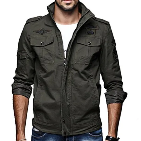 OUKU Men's Bomber Jacket Utility Jacket Transition Jacket Tactical Jacket Daily Weekend Winter Solid Colored Military Tactical Stand Collar Regular Cotton Black Army Green Khaki Jacket