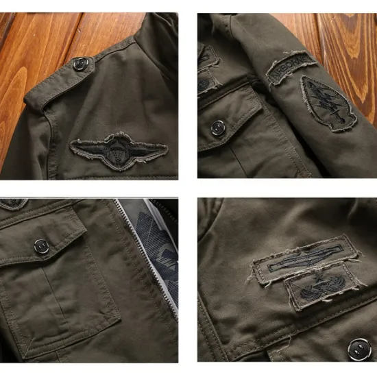 OUKU Men's Bomber Jacket Utility Jacket Transition Jacket Tactical Jacket Daily Weekend Winter Solid Colored Military Tactical Stand Collar Regular Cotton Black Army Green Khaki Jacket