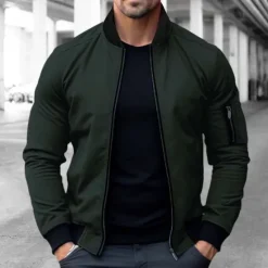 OUKU Men's Bomber Jacket Varsity Jacket Outdoor Sport Warm Pocket Fall Winter Plain Fashion Streetwear Stand Collar Short Black Blue Red & White Green Khaki Jacket