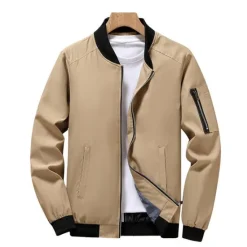 OUKU Men's Bomber Jacket Varsity Jacket Outdoor Sport Warm Pocket Fall Winter Plain Fashion Streetwear Stand Collar Short Black Blue Red & White Green Khaki Jacket
