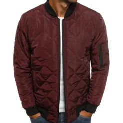 Discount OUKU Men's Bomber Quilted Jacket Diamond Padded Jacket Winter Outdoor Chunky Varsity Flight Windproof Warm Trench Coat Top Quilted Seams Cotton Outwear Overcoat Full Zipper Camping Hiking Hunting Fishing