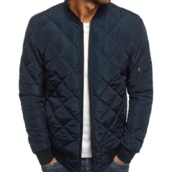 Discount OUKU Men's Bomber Quilted Jacket Diamond Padded Jacket Winter Outdoor Chunky Varsity Flight Windproof Warm Trench Coat Top Quilted Seams Cotton Outwear Overcoat Full Zipper Camping Hiking Hunting Fishing