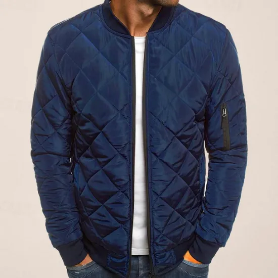 Best OUKU Men's Bomber Quilted Jacket Diamond Padded Jacket Winter Outdoor Chunky Varsity Flight Windproof Warm Trench Coat Top Quilted Seams Cotton Outwear Overcoat Full Zipper Camping Hiking Hunting Fishing