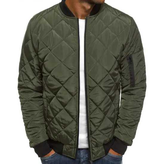 Best OUKU Men's Bomber Quilted Jacket Diamond Padded Jacket Winter Outdoor Chunky Varsity Flight Windproof Warm Trench Coat Top Quilted Seams Cotton Outwear Overcoat Full Zipper Camping Hiking Hunting Fishing