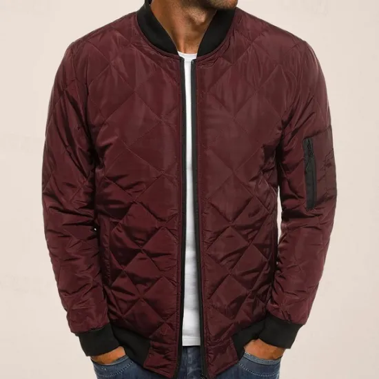 Best OUKU Men's Bomber Quilted Jacket Diamond Padded Jacket Winter Outdoor Chunky Varsity Flight Windproof Warm Trench Coat Top Quilted Seams Cotton Outwear Overcoat Full Zipper Camping Hiking Hunting Fishing