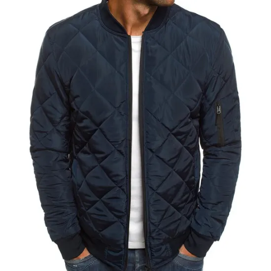 Best OUKU Men's Bomber Quilted Jacket Diamond Padded Jacket Winter Outdoor Chunky Varsity Flight Windproof Warm Trench Coat Top Quilted Seams Cotton Outwear Overcoat Full Zipper Camping Hiking Hunting Fishing