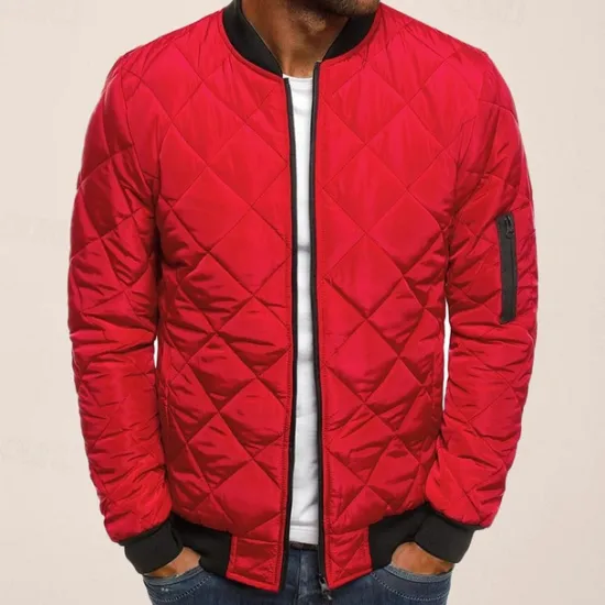 Best OUKU Men's Bomber Quilted Jacket Diamond Padded Jacket Winter Outdoor Chunky Varsity Flight Windproof Warm Trench Coat Top Quilted Seams Cotton Outwear Overcoat Full Zipper Camping Hiking Hunting Fishing