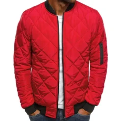 Best OUKU Men's Bomber Quilted Jacket Diamond Padded Jacket Winter Outdoor Chunky Varsity Flight Windproof Warm Trench Coat Top Quilted Seams Cotton Outwear Overcoat Full Zipper Camping Hiking Hunting Fishing