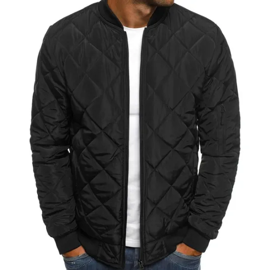 Best OUKU Men's Bomber Quilted Jacket Diamond Padded Jacket Winter Outdoor Chunky Varsity Flight Windproof Warm Trench Coat Top Quilted Seams Cotton Outwear Overcoat Full Zipper Camping Hiking Hunting Fishing
