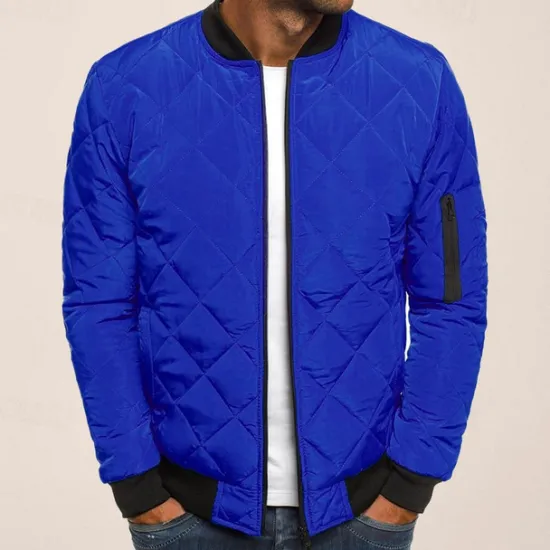 Best OUKU Men's Bomber Quilted Jacket Diamond Padded Jacket Winter Outdoor Chunky Varsity Flight Windproof Warm Trench Coat Top Quilted Seams Cotton Outwear Overcoat Full Zipper Camping Hiking Hunting Fishing