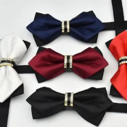 Online OUKU Men's Bow Tie Neckties Bowtie Pre-Tied Adjustable Rhinestones Bow Plain Wedding Birthday Party