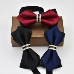 Online OUKU Men's Bow Tie Neckties Bowtie Pre-Tied Adjustable Rhinestones Bow Plain Wedding Birthday Party