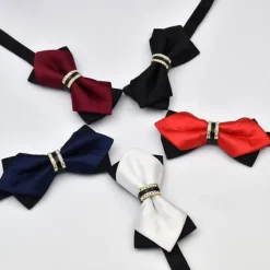 Online OUKU Men's Bow Tie Neckties Bowtie Pre-Tied Adjustable Rhinestones Bow Plain Wedding Birthday Party