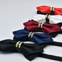 Online OUKU Men's Bow Tie Neckties Bowtie Pre-Tied Adjustable Rhinestones Bow Plain Wedding Birthday Party