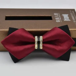 Online OUKU Men's Bow Tie Neckties Bowtie Pre-Tied Adjustable Rhinestones Bow Plain Wedding Birthday Party