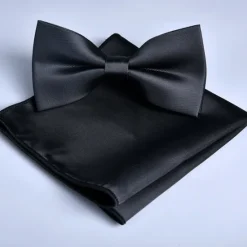 Online OUKU Men's Bow Tie Pocket Squares Handkerchiefs Neckties Bowtie Pre-Tied Bow Plain Wedding Birthday Party
