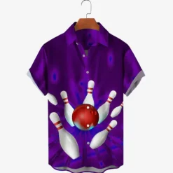 Best OUKU Men's Bowling Ball Shirt Button Up Shirt Short Sleeve Designer Casual Soft Outdoor Daily Holiday Summer Spring Turndown Print Button-Down White + Green Black Yellow Red Blue