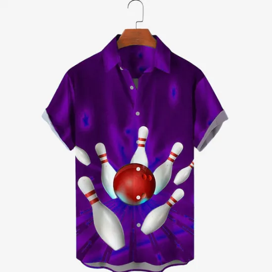 Best OUKU Men's Bowling Ball Shirt Button Up Shirt Short Sleeve Designer Casual Soft Outdoor Daily Holiday Summer Spring Turndown Print Button-Down White + Green Black Yellow Red Blue