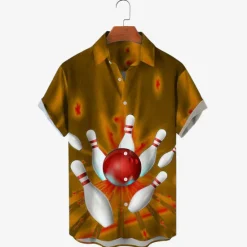 Best OUKU Men's Bowling Ball Shirt Button Up Shirt Short Sleeve Designer Casual Soft Outdoor Daily Holiday Summer Spring Turndown Print Button-Down White + Green Black Yellow Red Blue