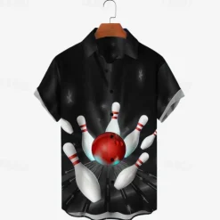 Best OUKU Men's Bowling Ball Shirt Button Up Shirt Short Sleeve Designer Casual Soft Outdoor Daily Holiday Summer Spring Turndown Print Button-Down White + Green Black Yellow Red Blue
