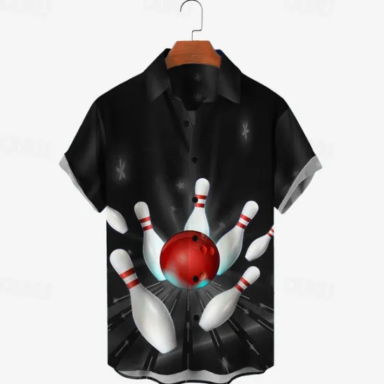 Best OUKU Men's Bowling Ball Shirt Button Up Shirt Short Sleeve Designer Casual Soft Outdoor Daily Holiday Summer Spring Turndown Print Button-Down White + Green Black Yellow Red Blue