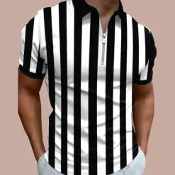 New OUKU Men's Bowling Shirt Golf Polo Casual Daily Quarter Zip Short Sleeve Fashion Modern Stripes Stylish Quarter Zip Summer Regular Fit White Red Blue Brown Green Dark Grey Bowling Shirt