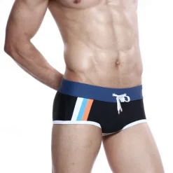 Best OUKU Men's Boxer Swim Shorts Swim Briefs Vacation Summer Beach Swimming Soft Comfortable Drawstring Elastic Waist Color Block Short Gymnatics Casual Activewear Black Blue Low Waist