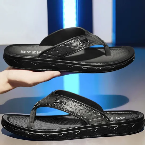 Hot OUKU Men's Brown Casual Flip Flops with Textured Footbed and Adjustable Strap – Comfortable Outdoor Sandals for Summer and Beach Wear