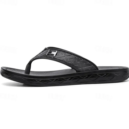 Hot OUKU Men's Brown Casual Flip Flops with Textured Footbed and Adjustable Strap – Comfortable Outdoor Sandals for Summer and Beach Wear
