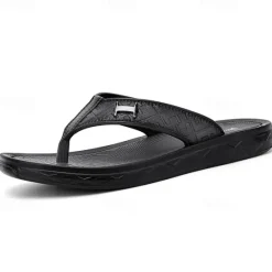 Hot OUKU Men's Brown Casual Flip Flops with Textured Footbed and Adjustable Strap – Comfortable Outdoor Sandals for Summer and Beach Wear