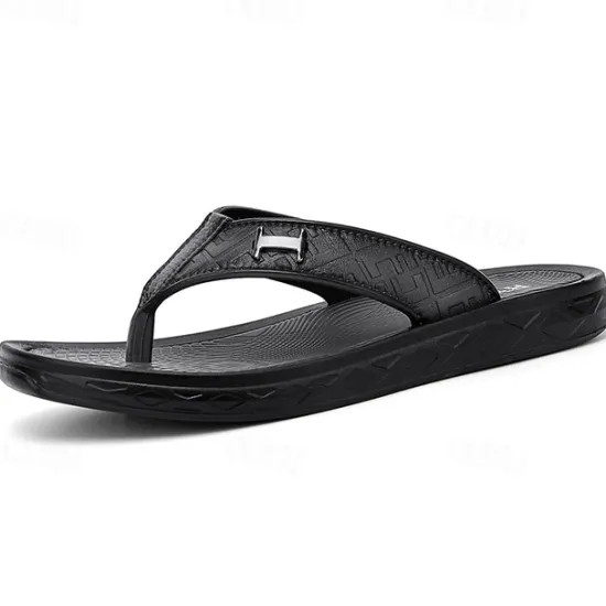 Hot OUKU Men's Brown Casual Flip Flops with Textured Footbed and Adjustable Strap – Comfortable Outdoor Sandals for Summer and Beach Wear
