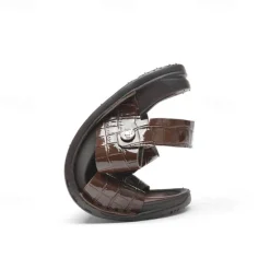 Hot OUKU Men's Brown Crocodile Pattern Sandals with Adjustable Strap, Stylish Design for Casual, Outdoor and Summer Wear
